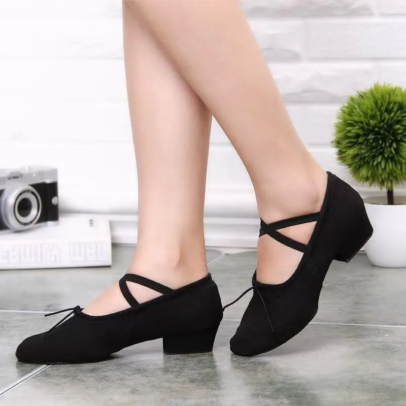 3cm Mid Heel Women Lightweight Canvas Dance Shoes for Yoga Ballet Exercise