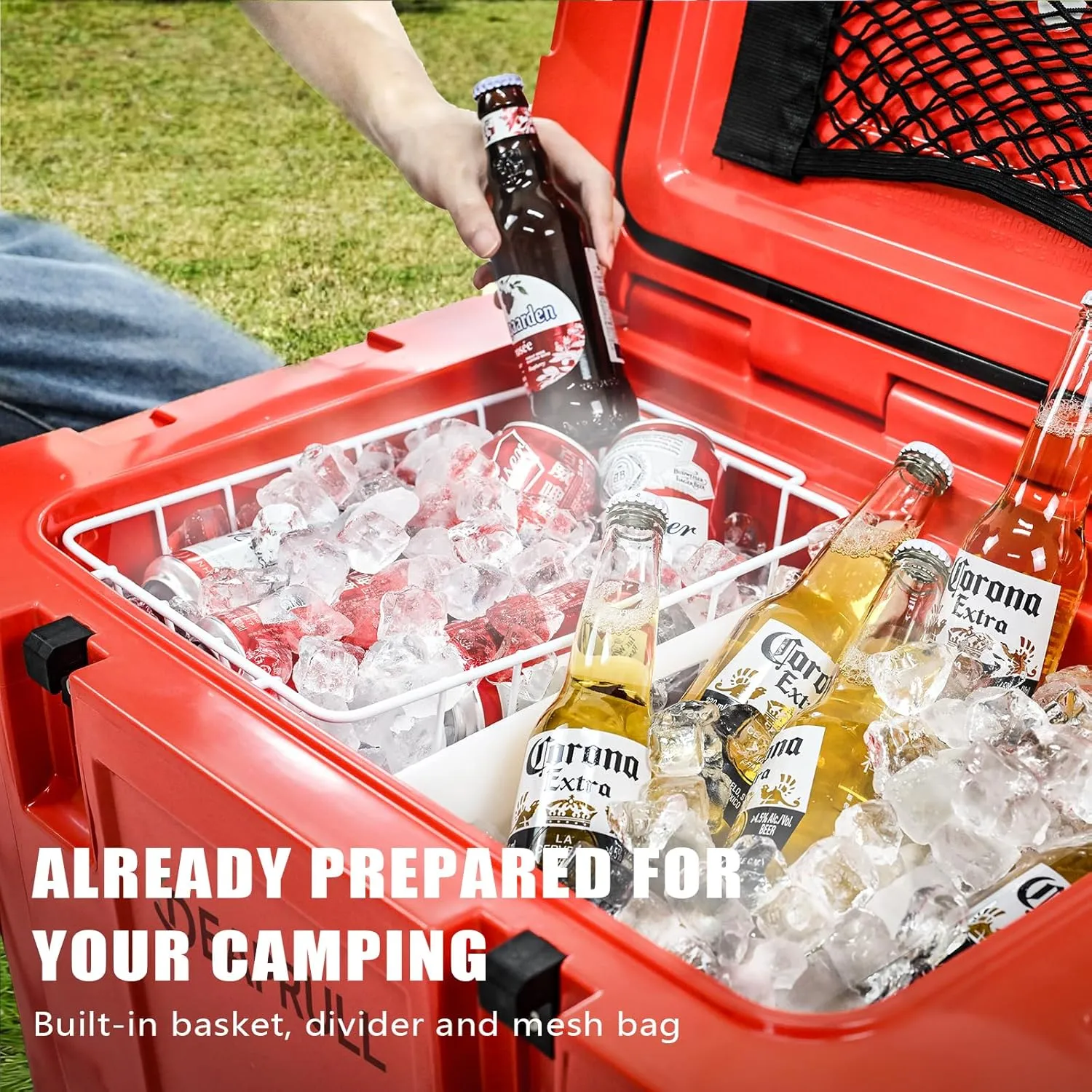 55 Quart Cooler with Wheels, Ice Chests Portable Camping Cooler Holds Ice up to 6 Days, Leak-Proof Outdoor Insulated Cooler with Handle, Cup Holders, Hard Cooler for Camping, Beach, Boat
