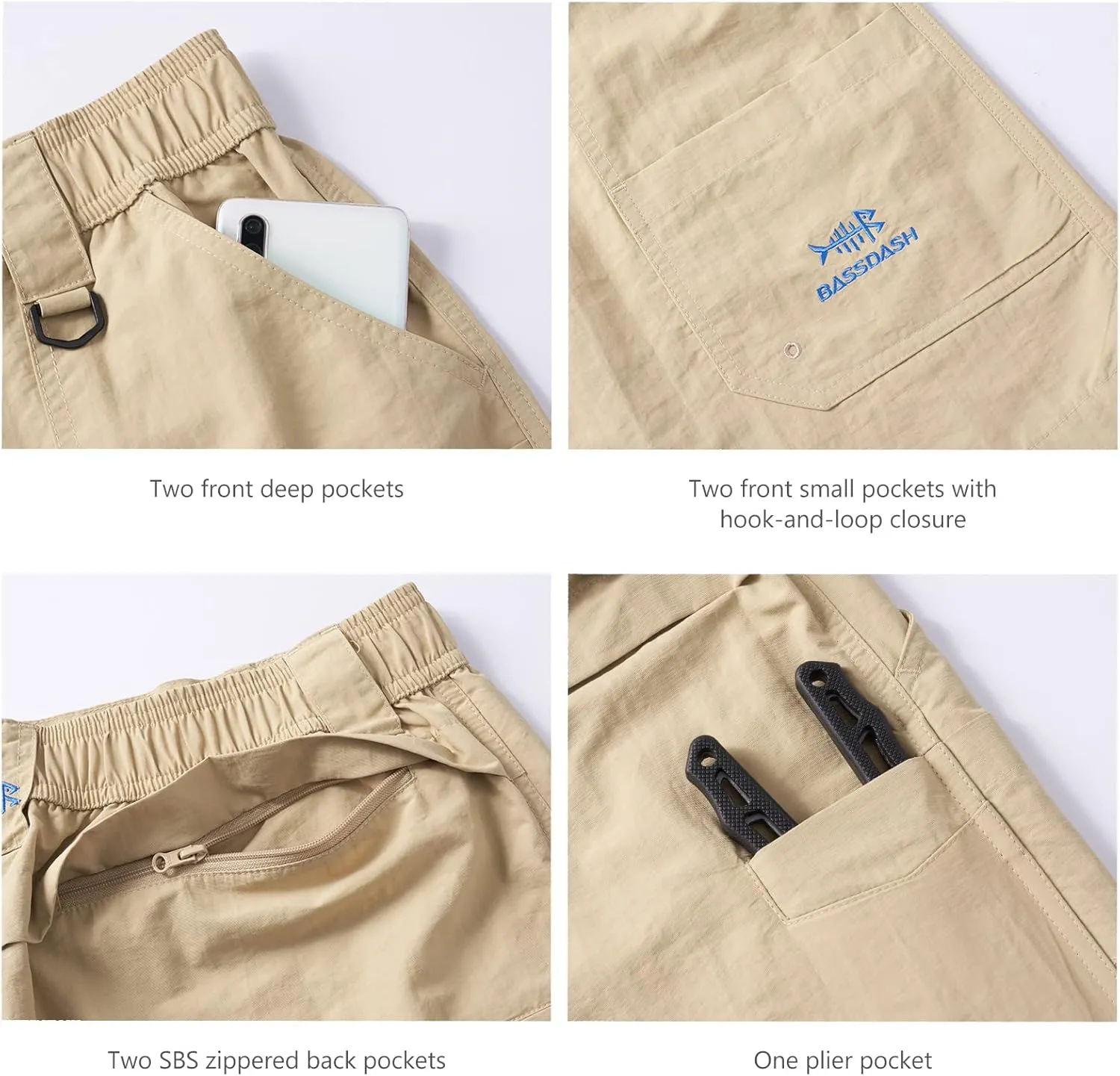 BASSDASH Womens 7 Fishing Shorts UPF 50  Water Resistant Quick Dry Lightweight Hiking Cargo Shorts with Pockets FP03W