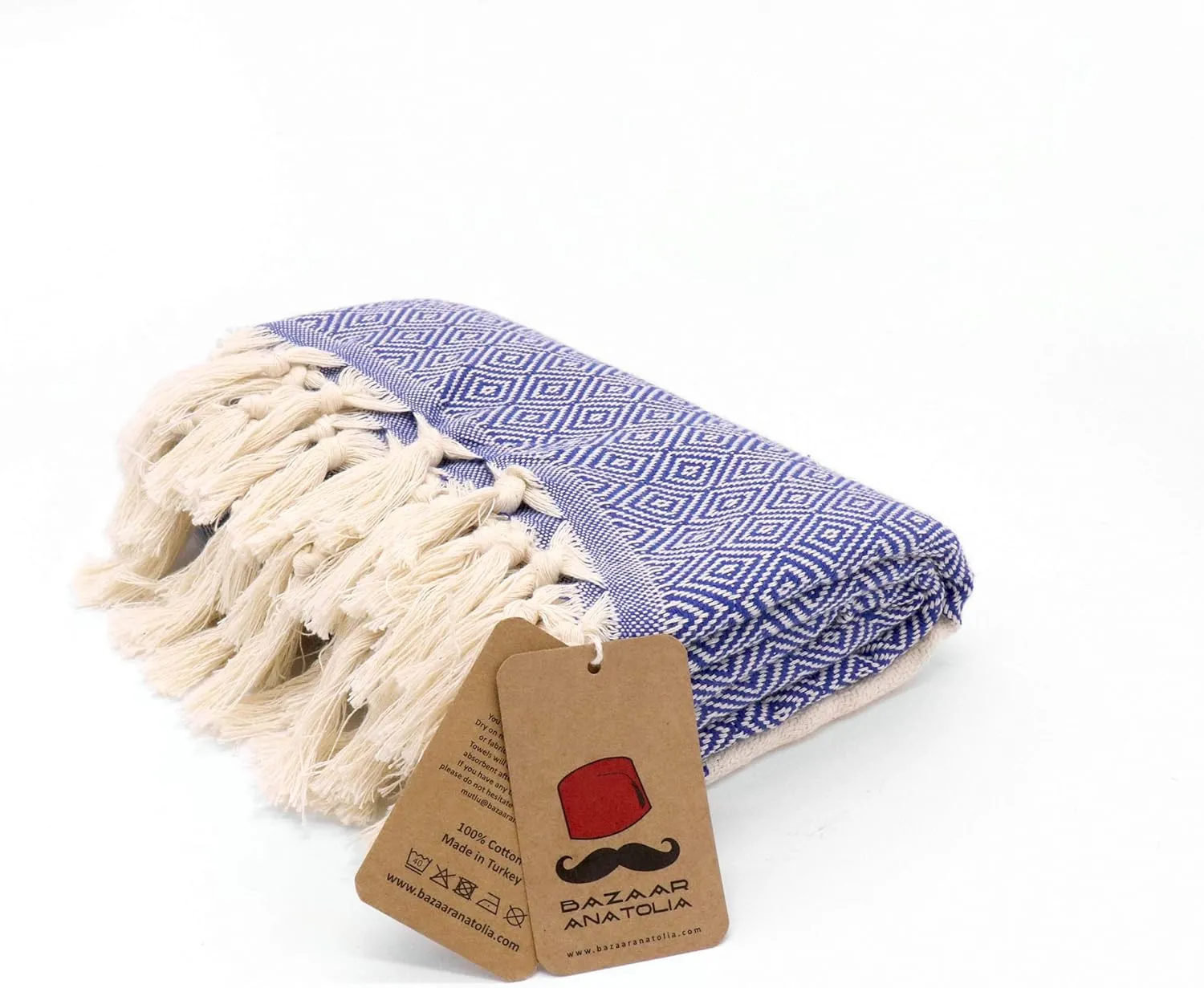 Bazaar Anatolia Turkish Beach Towel 100% Cotton Bath Towels Oversized Fast Dry Boho Farmhouse Decor Sheets Bathroom Sand Free Camping Blanket Royal Navy 71x39 inches - Diamond Dark Blue