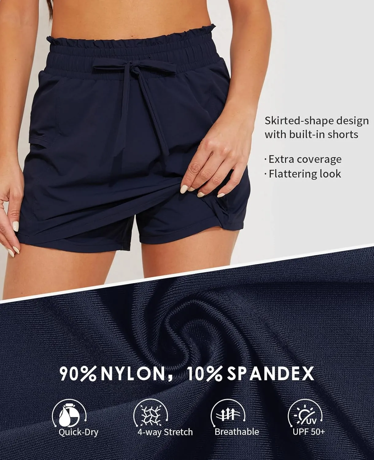 beautyin Womens Swim Shorts High Waisted Swimming Bottoms with Side Pockets