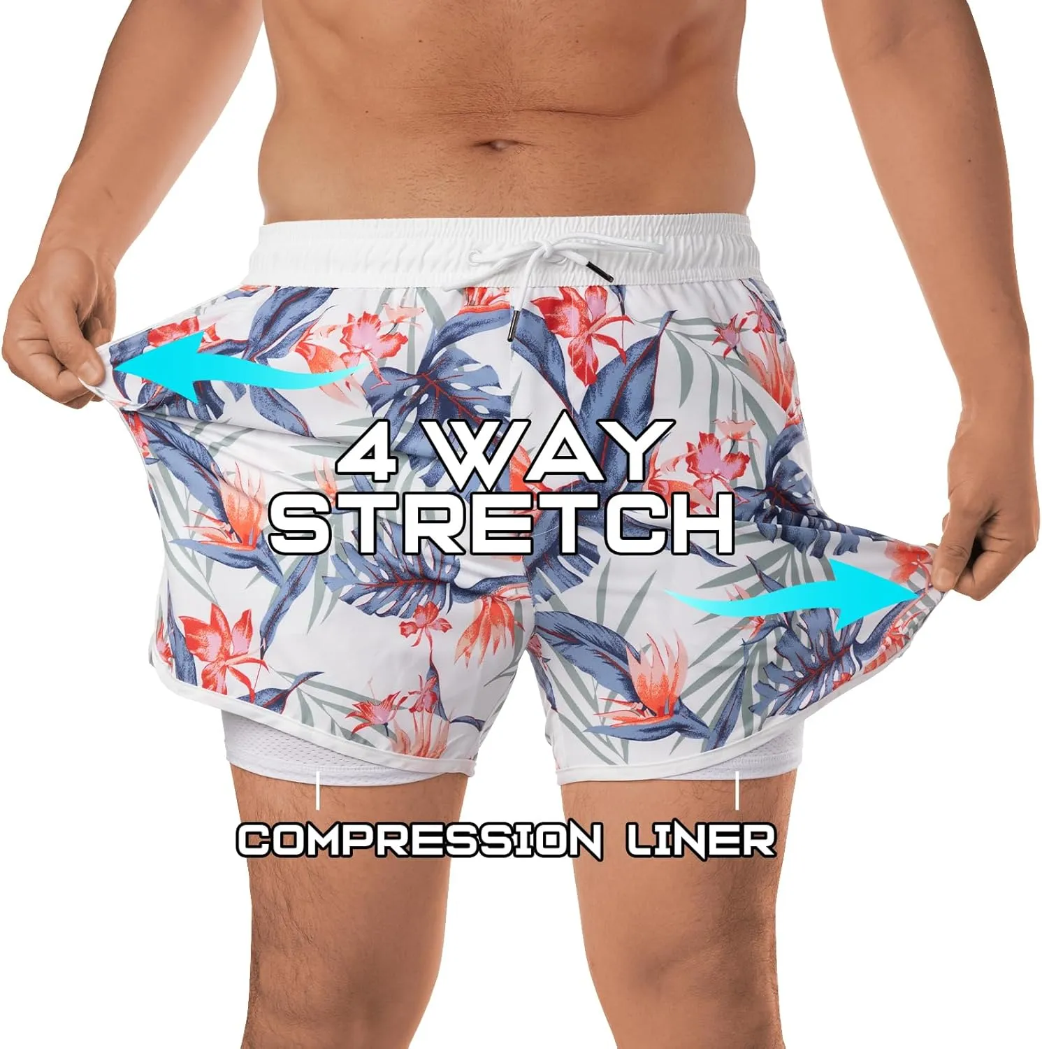 BRISIRA Mens Short Swim Trunks with Compression Liner Retro Vintage 8090s Bathing Suit Swim Board Shorts Swimwear Quick Dry