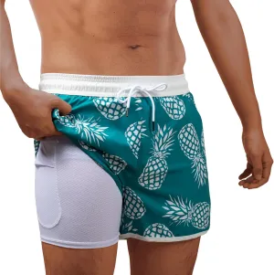 BRISIRA Mens Short Swim Trunks with Compression Liner Retro Vintage 8090s Bathing Suit Swim Board Shorts Swimwear Quick Dry