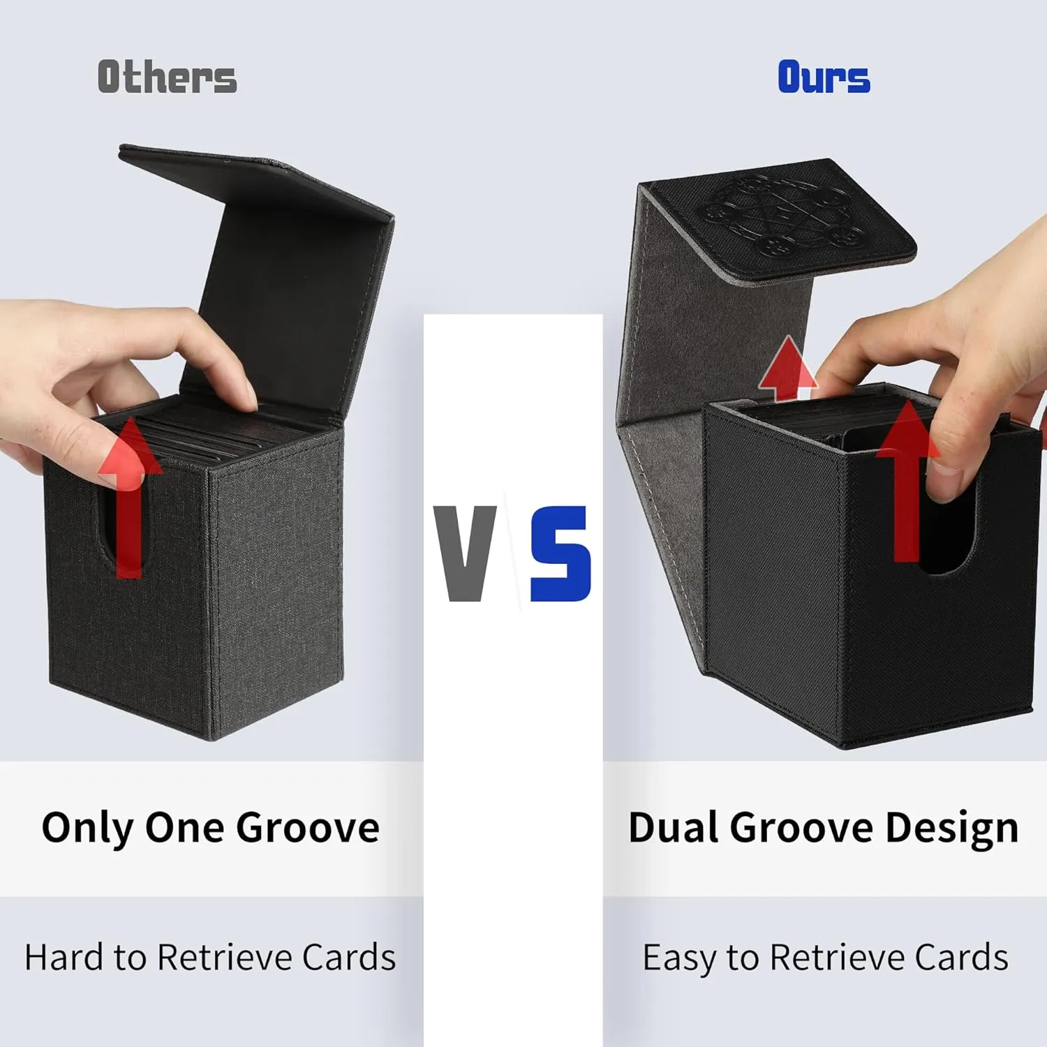 Card Deck Box with 2 Dividers, MTG Commander Deck Box Holds 100  Double-Sleeved Cards, Leather Magnetic Deck Case Compatible with Magic TCG CCG Cards, Black