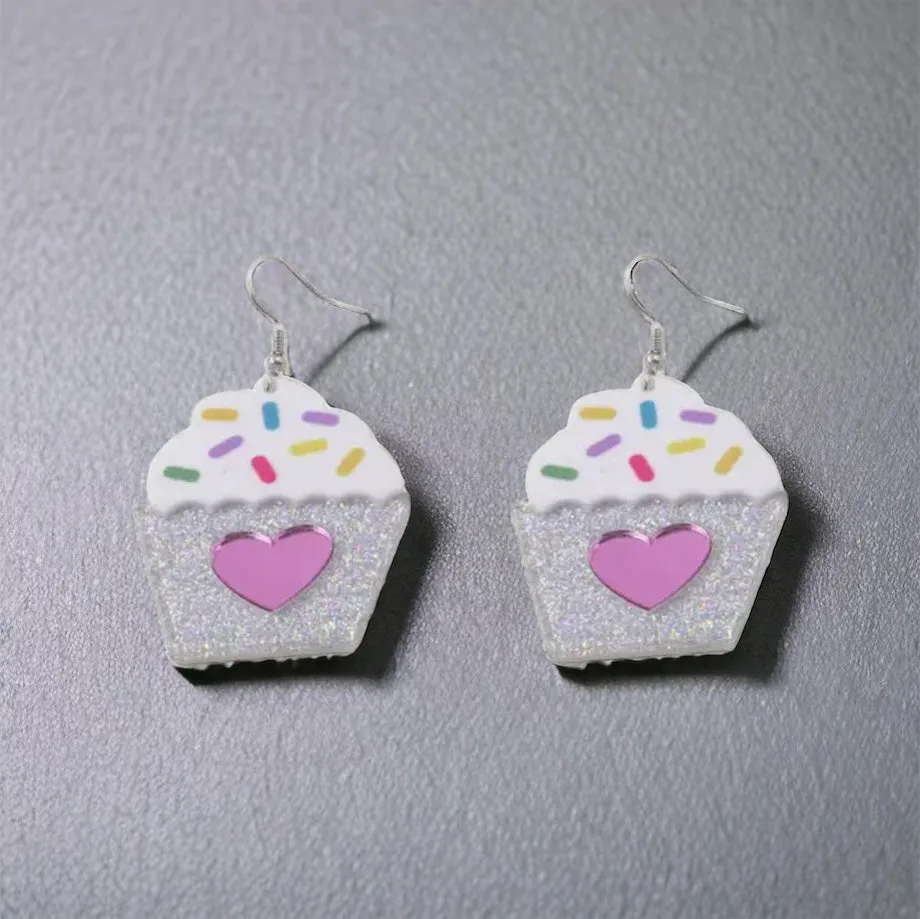 Cupcake Earrings - Birthday Earrings, Handmade Jewelry, Cupcake Jewelry, Food Earrings, Cake Earrings, Pastry Chef