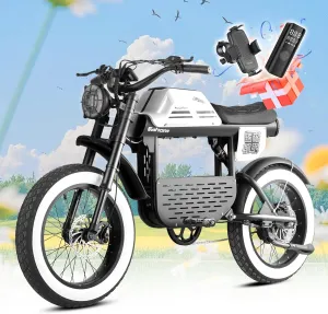 DL2000 Peak 4000W Dual Motor Electric Motorcycle for Adults,52V30Ah 44MPH Electric Dirt Bike, 20''*4.5'' Fat Tire Electric Bicycle with Full Suspension Dual Hydraulic Brakes for Men,UL2849 Certified