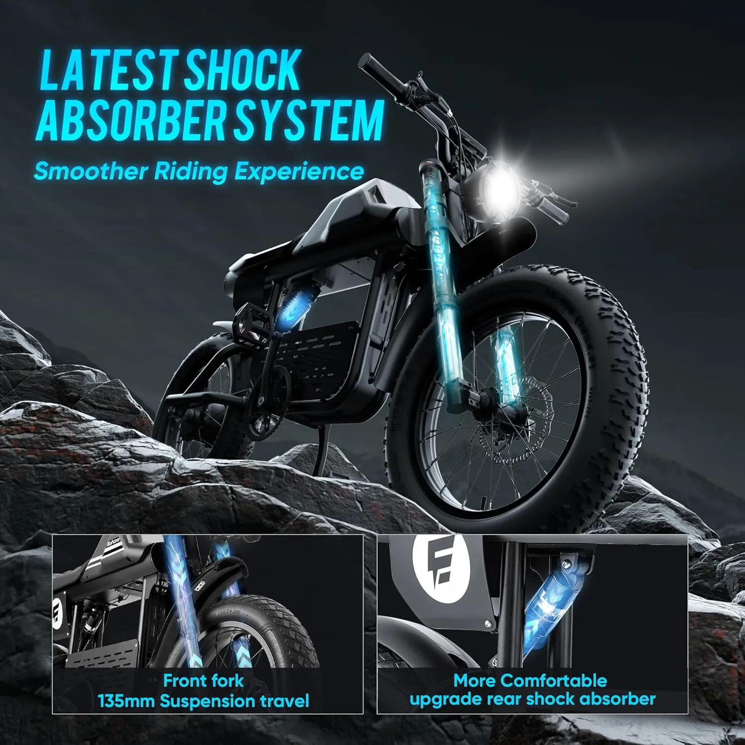 DL2000 Peak 4000W Dual Motor Electric Motorcycle for Adults,52V30Ah 44MPH Electric Dirt Bike, 20''*4.5'' Fat Tire Electric Bicycle with Full Suspension Dual Hydraulic Brakes for Men,UL2849 Certified