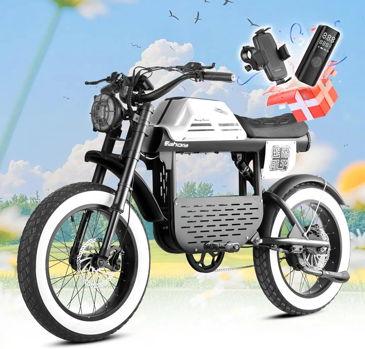 DL2000 Peak 4000W Dual Motor Electric Motorcycle for Adults,52V30Ah 44MPH Electric Dirt Bike, 20''*4.5'' Fat Tire Electric Bicycle with Full Suspension Dual Hydraulic Brakes for Men,UL2849 Certified