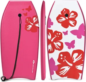 DORTALA 41 Super Lightweight Bodyboard, Body Board with EPS Core, XPE Deck, HDPE Slick Bottom and Premium Wrist Leash, for Sea, Beach, River, Pool and Water Park, Pink