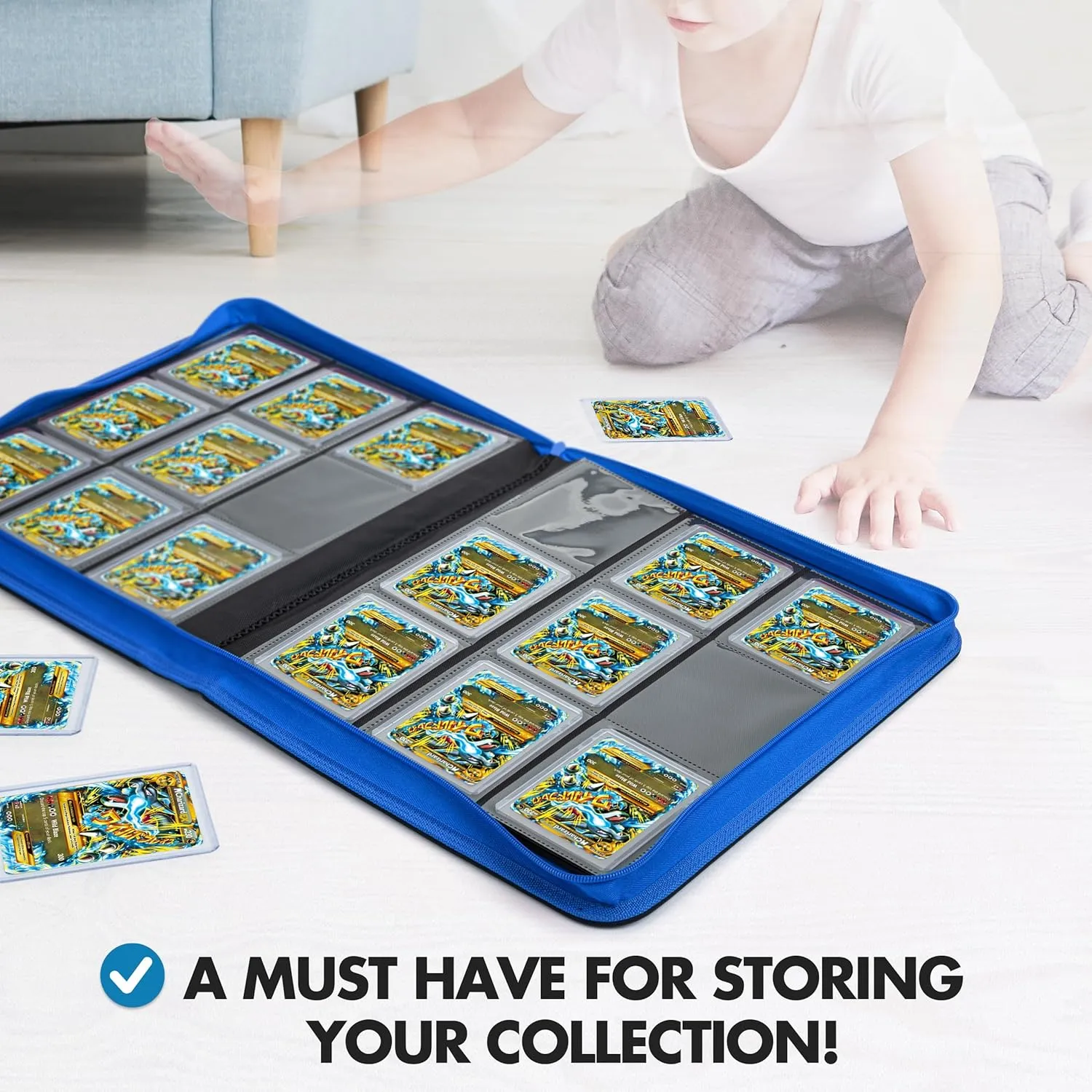 FunGuys Toploader Binder, Trading Card Binder Storage, 252 9 Pocket Top Loader Pokemon Collection Yugioh Cards MTG TCG Folders for Cards, Black and Blue, (FGUG-TLB-9P-T-BLK-BL-23)
