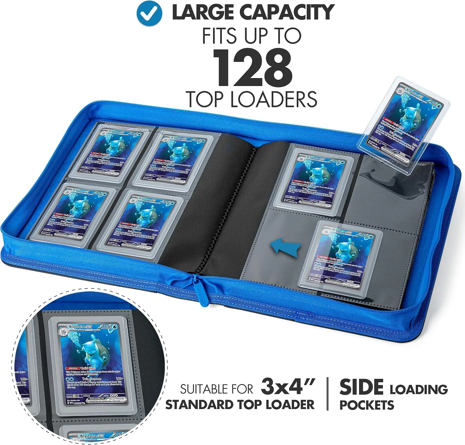 FunGuys Toploader Binder, Trading Card Binder Storage,128 4 Pocket Top Loader Pokemon Binder, Card Collection for Yugioh, MTG, TCG, Card Folders for Trading Cards