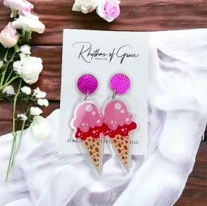 Ice Cream Earrings - Ice Cream Cone, Birthday Earrings, Handmade Jewelry, Ice Cream Jewelry, Food Earrings