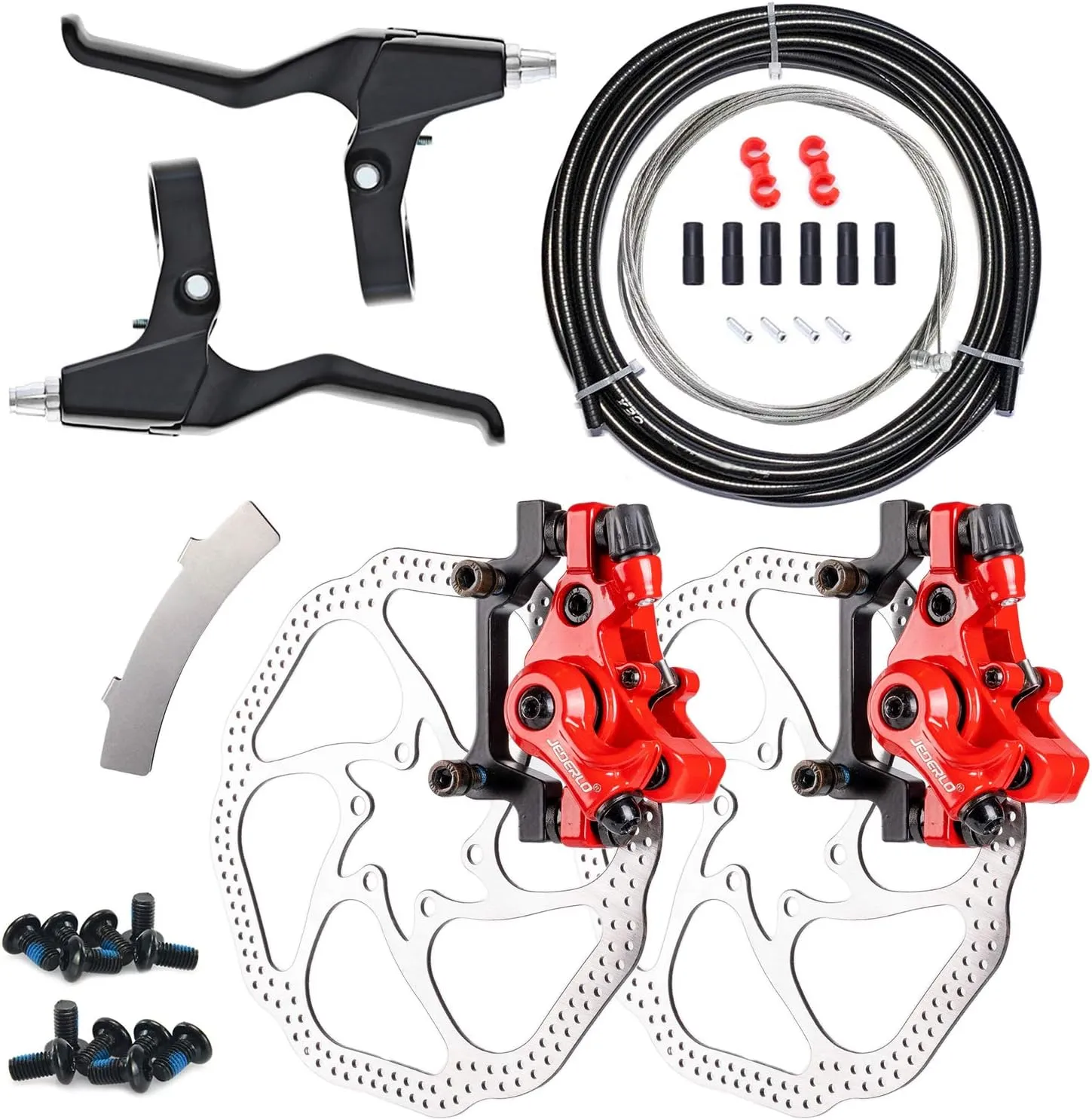 Mechanical Bike Disc Brake Kit, Including Front and Rear Caliper, Brakes Cables, Brake Levers, 160mm Rotor, with Cable End Tips Caps, Rotating S-Hook Clips, Disc Rotor Adjuster