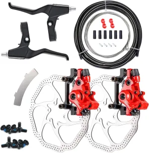 Mechanical Bike Disc Brake Kit, Including Front and Rear Caliper, Brakes Cables, Brake Levers, 160mm Rotor, with Cable End Tips Caps, Rotating S-Hook Clips, Disc Rotor Adjuster