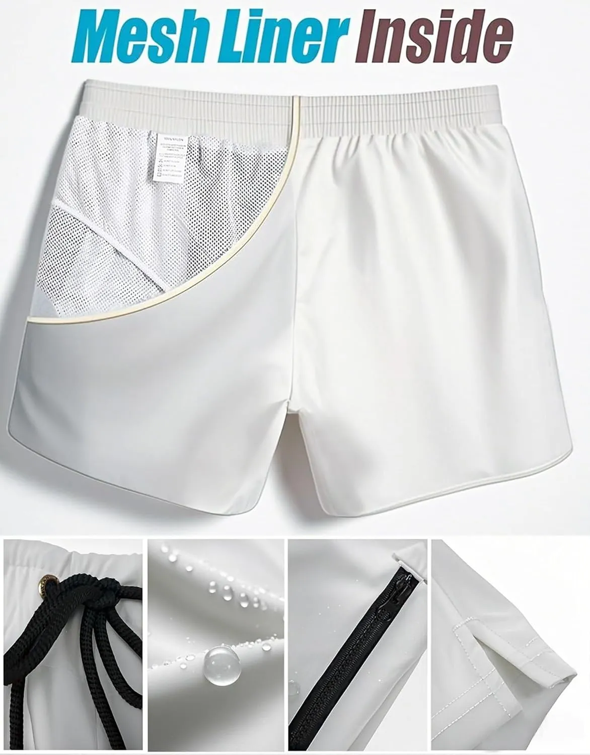 Mens Swim Trunks 5" with Mesh Lining Quick Dry Beach Shorts with Zipper Pockets Sports Swimming Trunks for Men