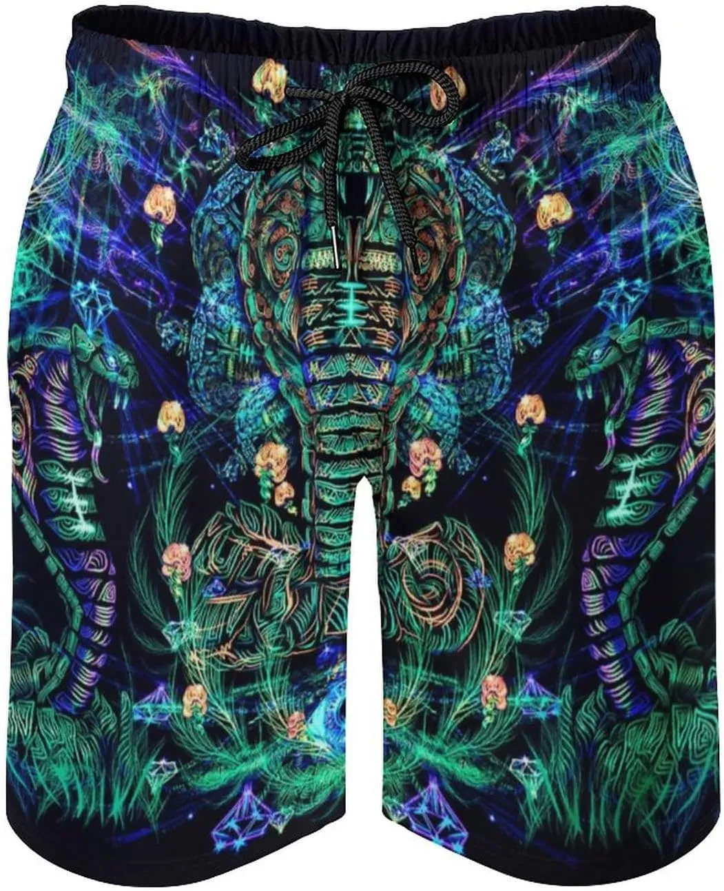 Mens Trippy Psychedelic Swim Trunks Beach Board Shorts with Mesh Lining and Pockets