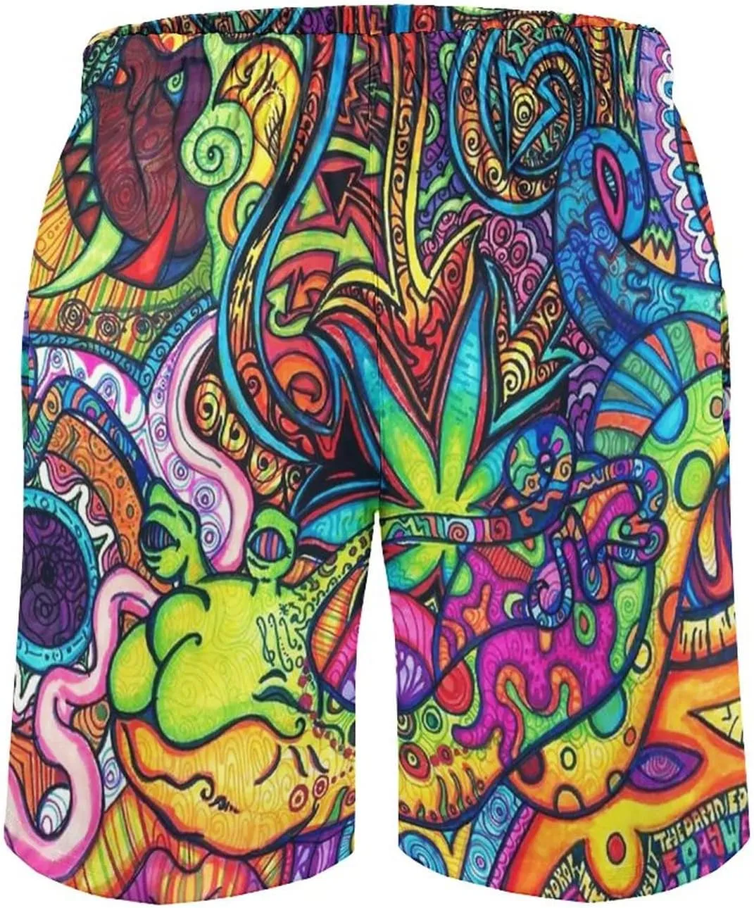 Mens Trippy Psychedelic Swim Trunks Beach Board Shorts with Mesh Lining and Pockets