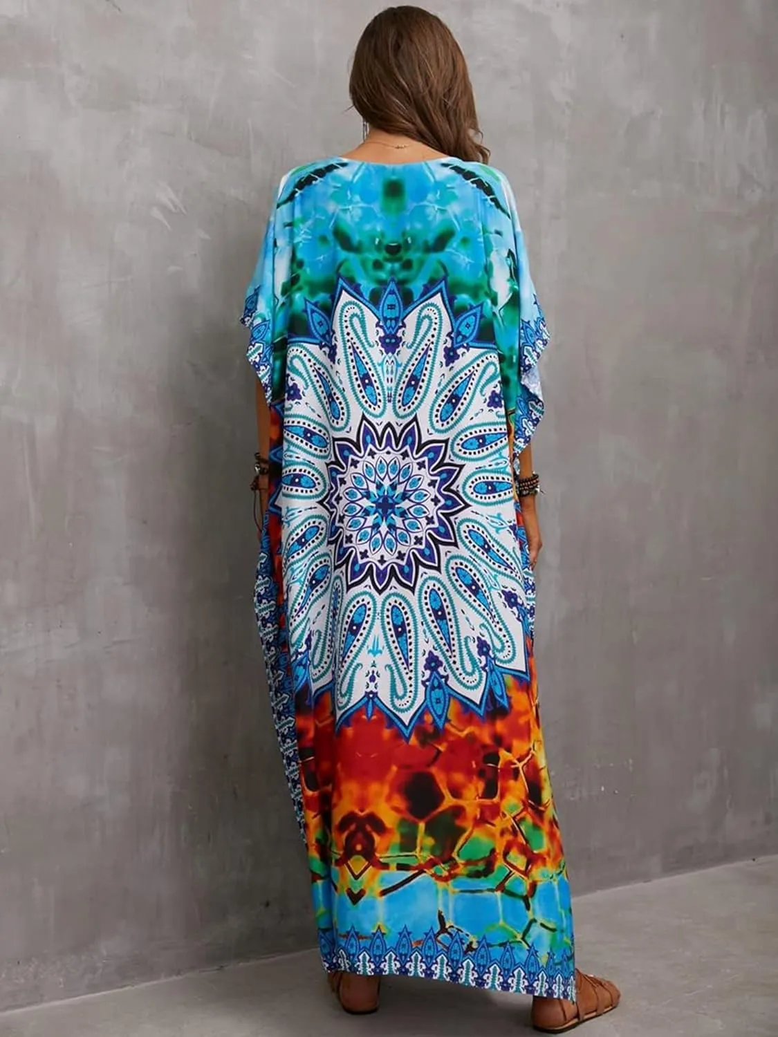 Moss Rose Caftan Coverup Dresses for Women V Neck Summer Swimsuit Kaftan Plus Size Maxi Beach Vacation Clothes