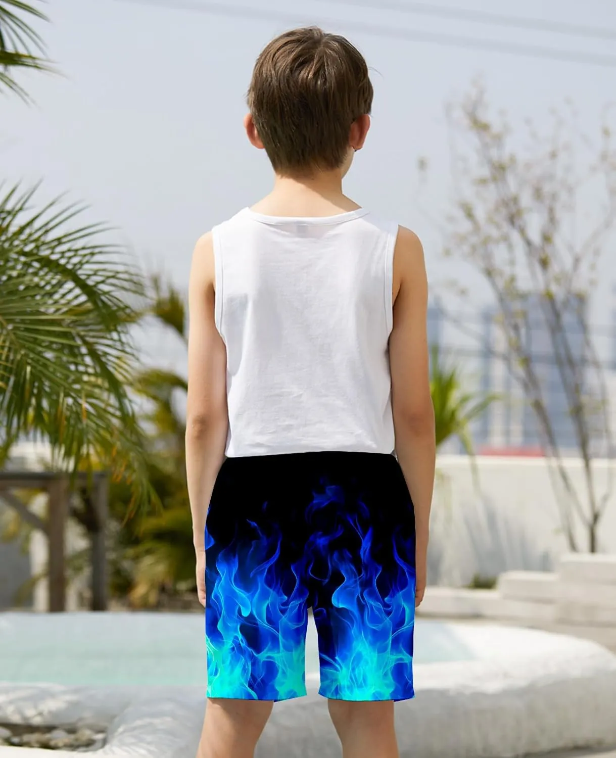 uideazone Boys Teens Swim Trunks Quick Dry Waterproof Surfing Board Shorts Drawstring Elastic Waist with Mesh Lining 5-14T