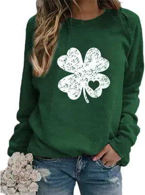 Ykomow St Patricks Day Sweatshirt Women Long Sleeve Leopard Shamrock St. patricks Shirts Tees