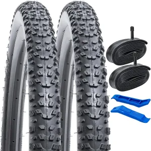 YUNSCM 2-PCS 26" Mountain Bike Tires 26x1.95/50-559 and 26" Heavy Duty Bike Tubes Schrader Valve Compatible with Off Road Bike 26x1.90 26 x 1.95 26x2.0 Bicycle Tires and Tubes (Y-832)