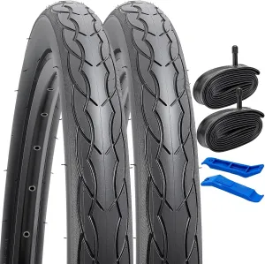 YUNSCM 2-PCS 26" Road Bike Tires 26x2.0 and 26" Heavy Duty Bike Tubes Schrader Valve Compatible with 26 x 2.0 26x2.10 26x2.125 Bike Bicycle Tires and Tubes (Y-1067)
