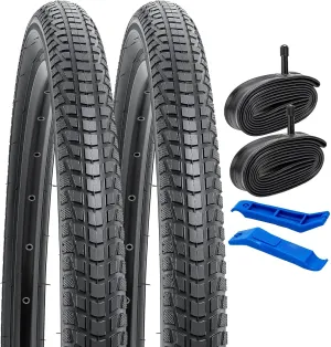 YUNSCM 2-PCS 26" Road Bike Tires 26x2.125/57-559 and 26" Heavy Duty Bike Tubes Schrader Valve Compatible with Road Bike 26x2.0 26x2.10 26 x 2.125 26x2.15 Bicycle Tires and Tubes (Y-788)