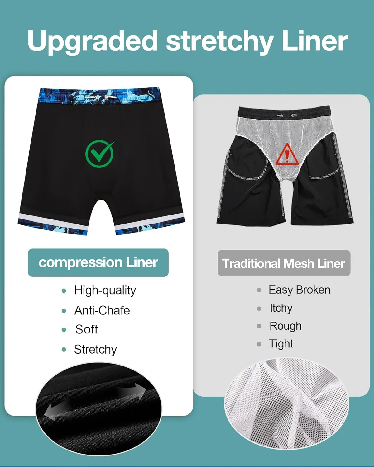 zeetoo Mens Swim Trunks with Compression Liner 5.5" Inseam Quick Dry Swim Shorts