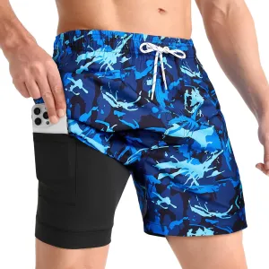 zeetoo Mens Swim Trunks with Compression Liner 5.5" Inseam Quick Dry Swim Shorts