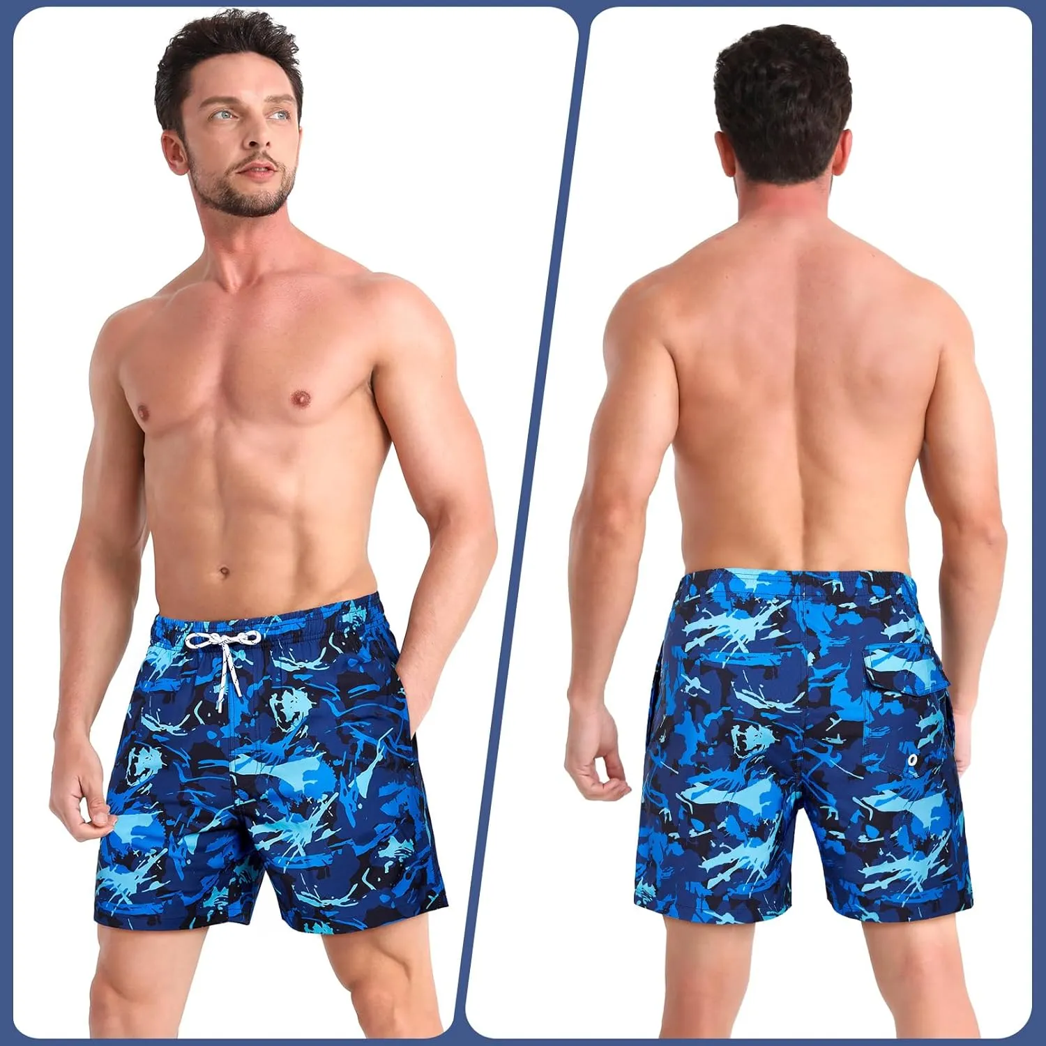 zeetoo Mens Swim Trunks with Compression Liner 5.5" Inseam Quick Dry Swim Shorts